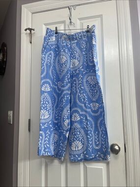 Joie Blue and White Wide-Leg 100% Linen Pants